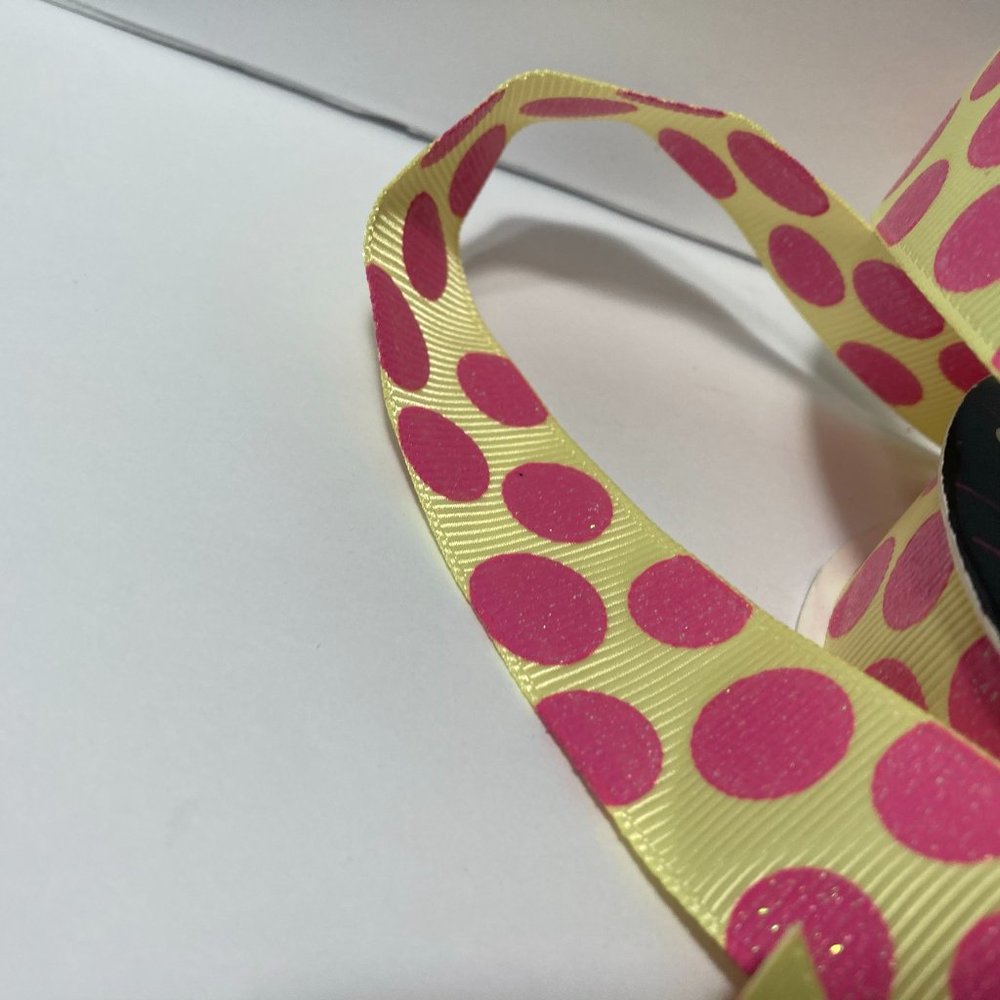 Pink Yellow Ribbed Ribbon Glitter Dots - Picture 5 of 14